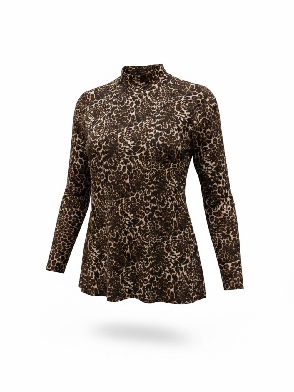 Thalia Sodi Brown and Black Leopard Mock Neck Long Sleeve Top